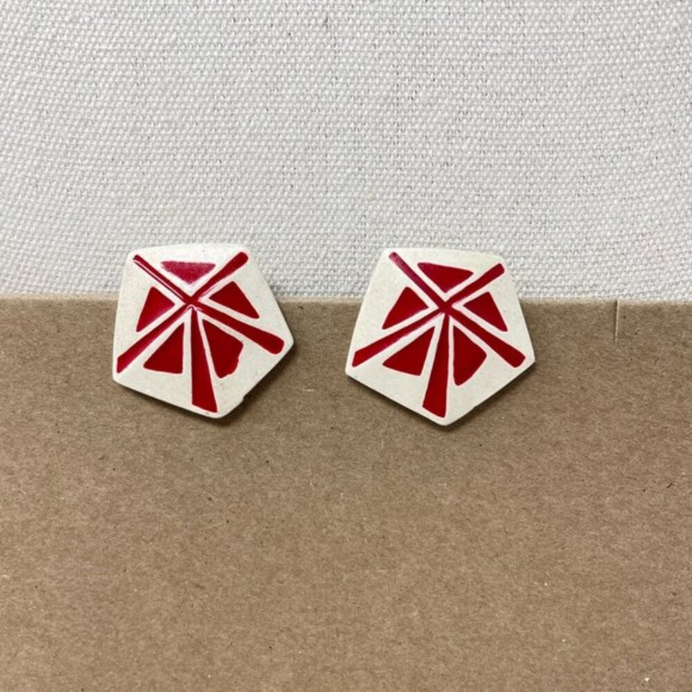 Vintage 80's Earrings Graphic Bright Statement Red Geometric Asian‎ Artsy